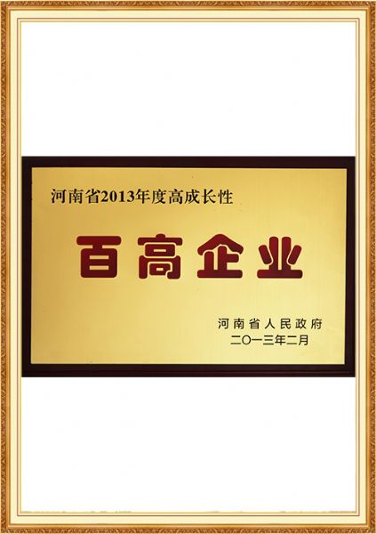 河南省高成長(zhǎng)性百高企業(yè)